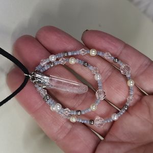 Quartz Crystal Pendant Necklace White Chakra Energy Eclectic Upcycled Unique